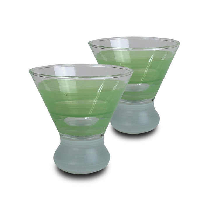 Hand Painted Glassware Cape Cod Cottage Stripe Green Cosmopolitan Set of 2 Image 1