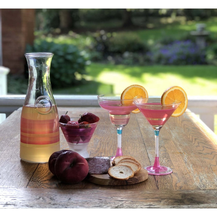 Hand Painted Glassware Cape Cod Cottage Stripe Pink Carafe Image 4