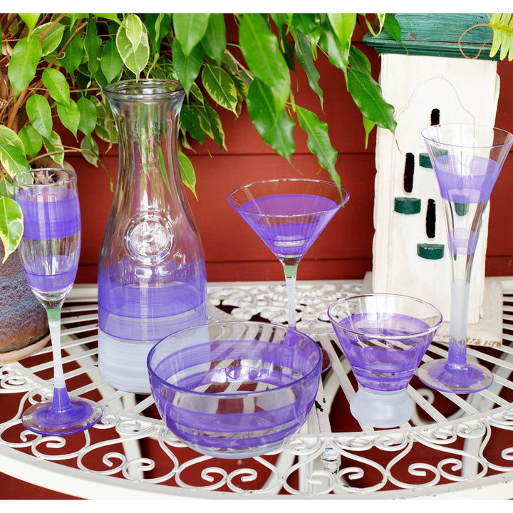 Hand Painted Glassware Cape Cod Cottage Stripe Purple Cosmopolitan Set of 2 Image 2