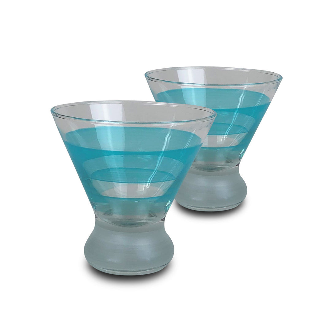 Hand Painted Glassware Cape Cod Cottage Stripe Turquoise Cosmopolitan Set of 2 Image 1