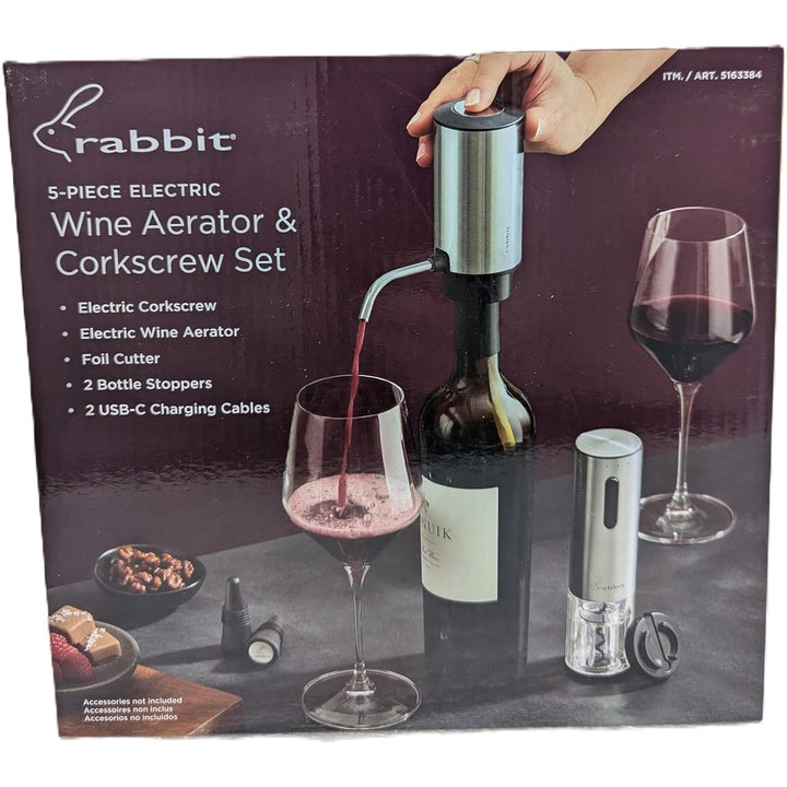 Rabbit 5 Piece Electric Wine Aerator and Corkscrew Set Image 1