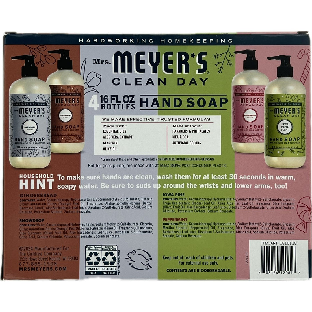 Mrs. Meyers Clean Day Hand Soap Holiday Variety Pack 16 Fluid Ounce (Pack of 4) Image 2