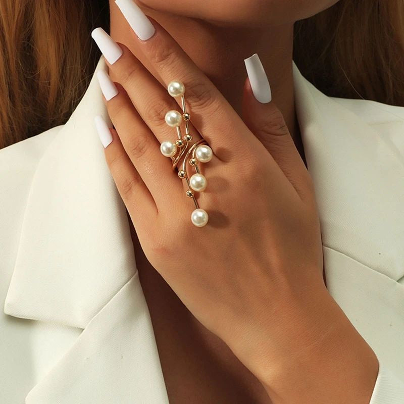 1PC Elegant Double Layer Large Pearl Ring  Fashionable Exaggerated Design for Women Trendy Party Jewelry and Image 1