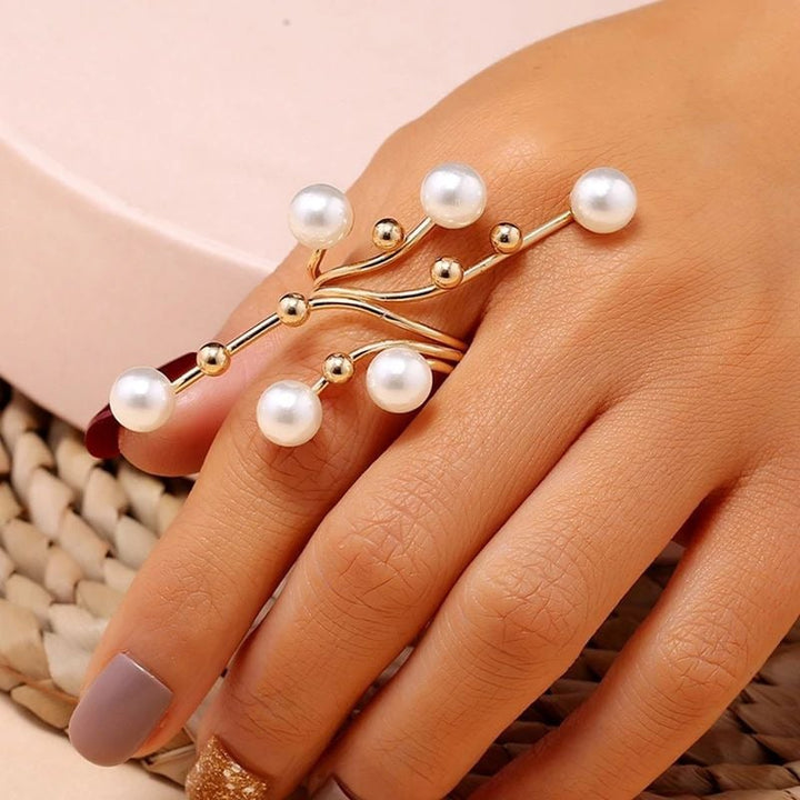 1PC Elegant Double Layer Large Pearl Ring  Fashionable Exaggerated Design for Women Trendy Party Jewelry and Image 2