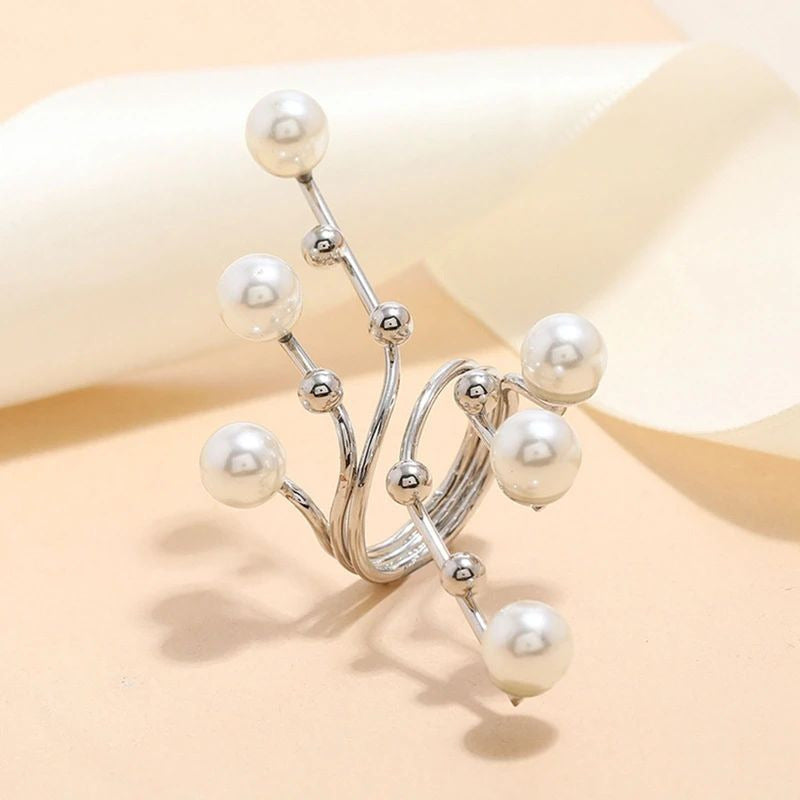 1PC Elegant Double Layer Large Pearl Ring  Fashionable Exaggerated Design for Women Trendy Party Jewelry and Image 4