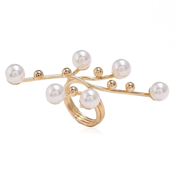 1PC Elegant Double Layer Large Pearl Ring  Fashionable Exaggerated Design for Women Trendy Party Jewelry and Image 6