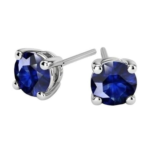 Paris Jewelry 18k White Gold 2 Pair Created Blue Sapphire 4mm Round and Princess Cut Stud Earrings Plated Image 2