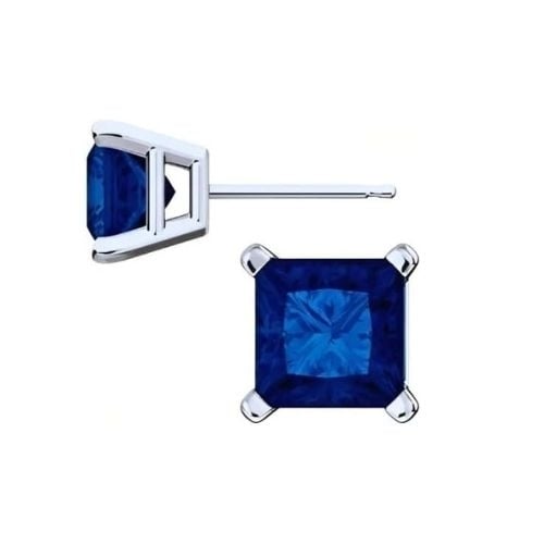 Paris Jewelry 18k White Gold 2 Pair Created Blue Sapphire 4mm Round and Princess Cut Stud Earrings Plated Image 3