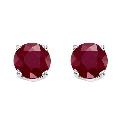 Paris Jewelry 18k White Gold 2 Pair Created Ruby 4mm Round and Princess Cut Stud Earrings Plated Image 2