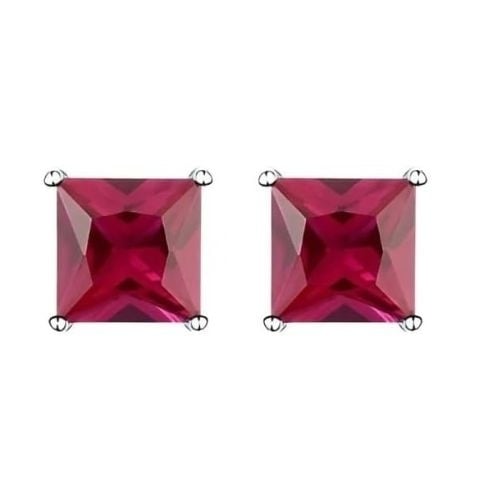 Paris Jewelry 18k White Gold 2 Pair Created Ruby 4mm Round and Princess Cut Stud Earrings Plated Image 3