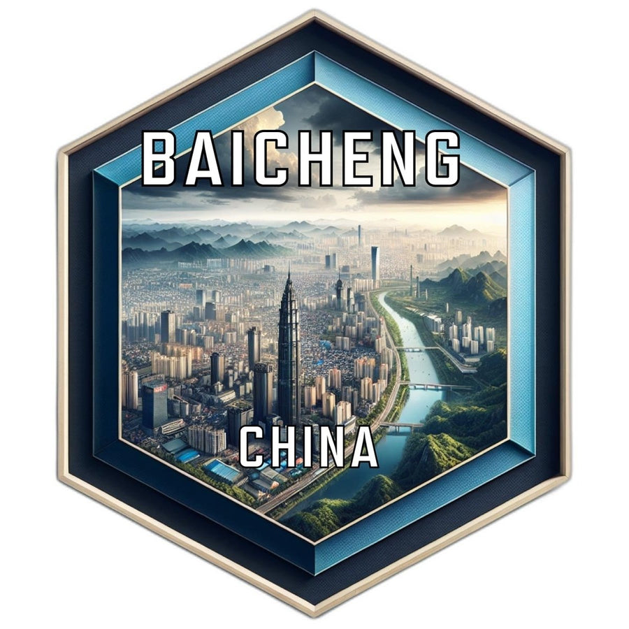 Baicheng China Souvenir Travel Destination Die Cut Hexagon Fridge Magnet Image 1