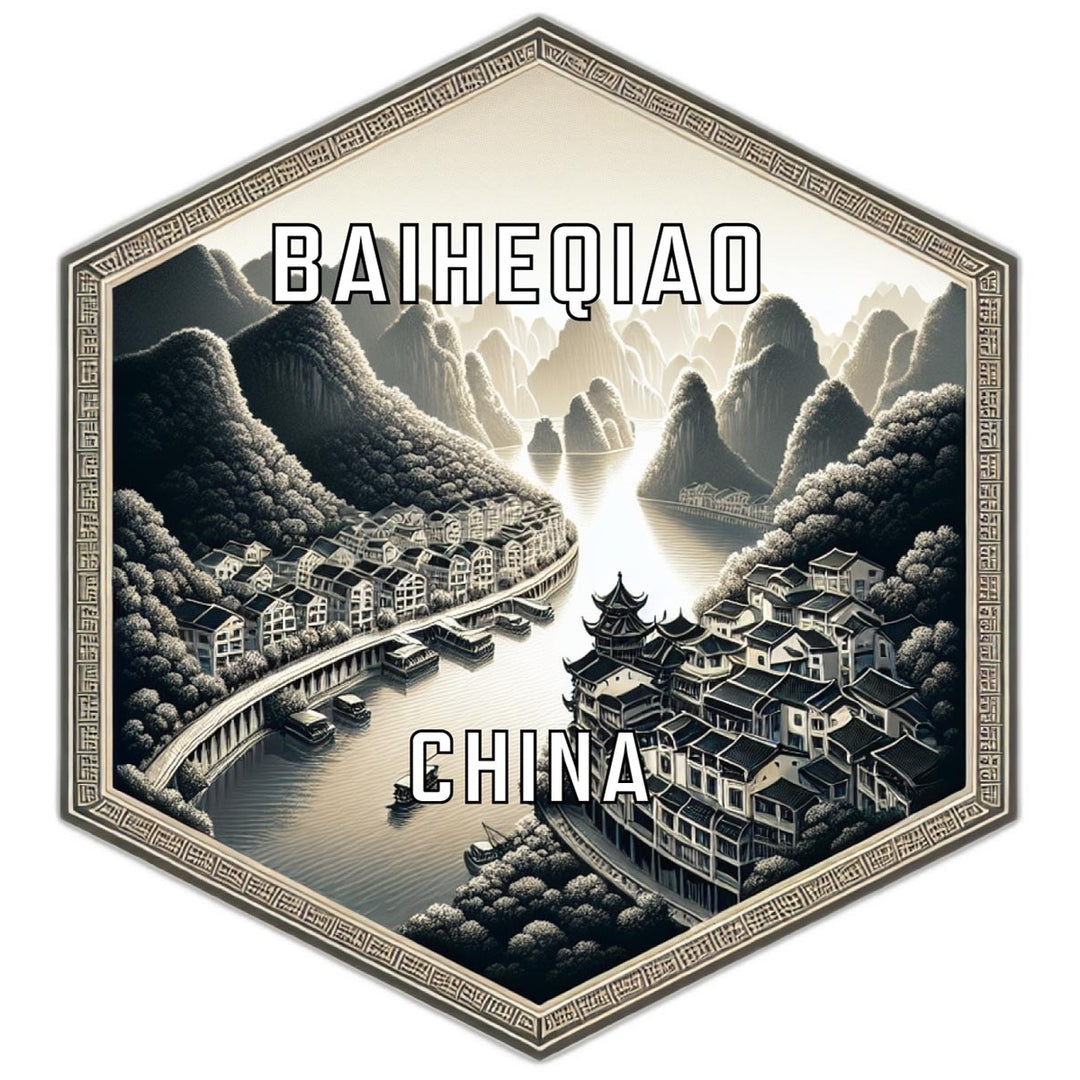 Baiheqiao China Souvenir Travel Destination Die Cut Hexagon Fridge Magnet Image 1