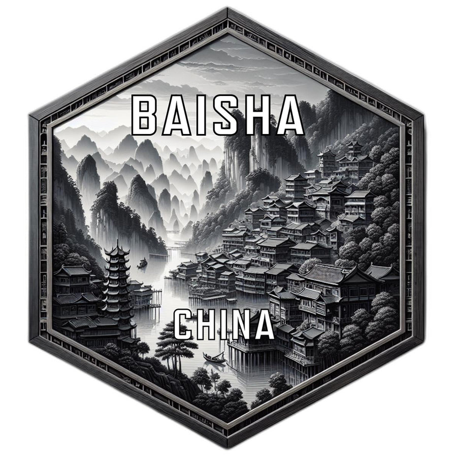 Baisha China Souvenir Travel Destination Die Cut Hexagon Fridge Magnet Image 1