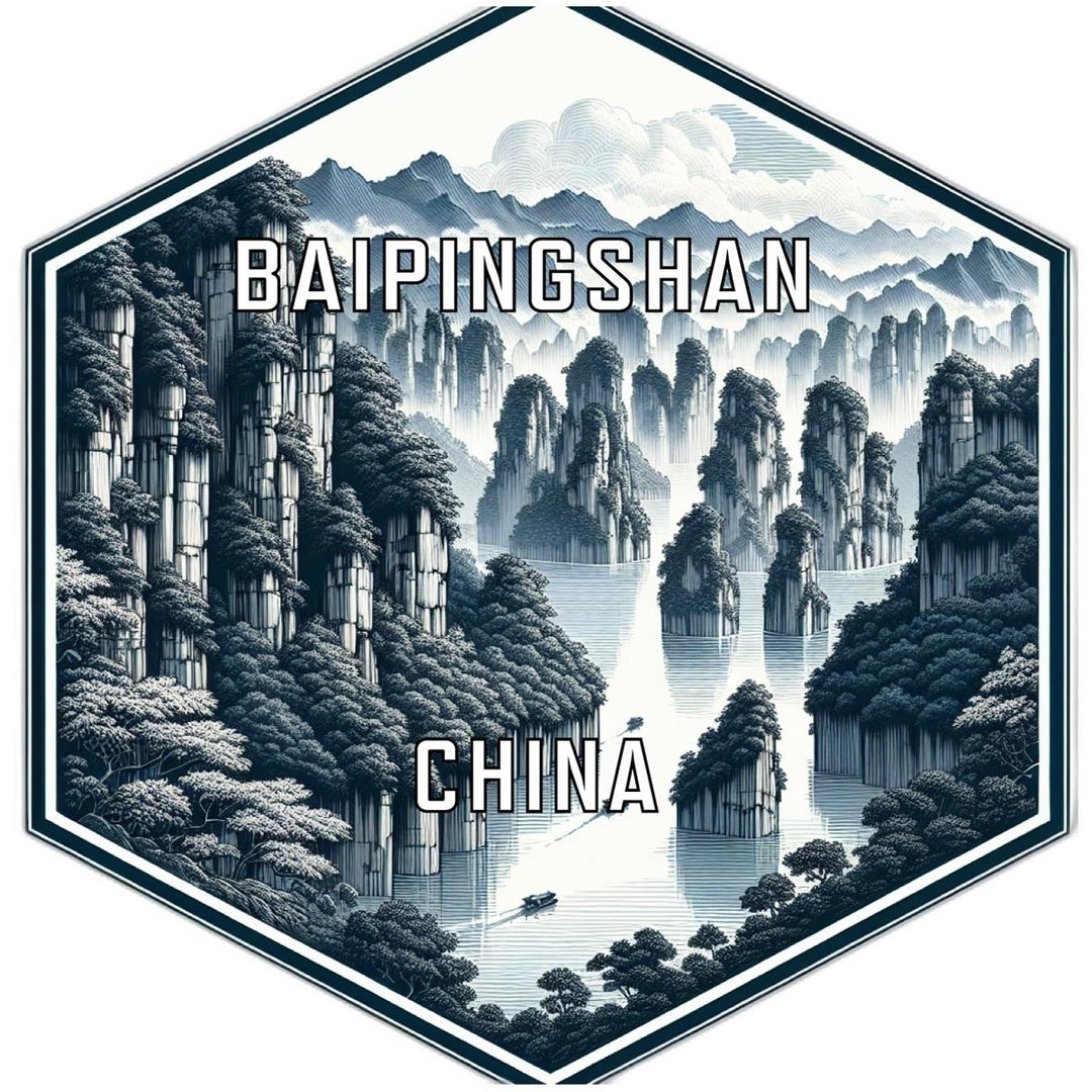 Baipingshan China Souvenir Travel Destination Die Cut Hexagon Fridge Magnet Image 1