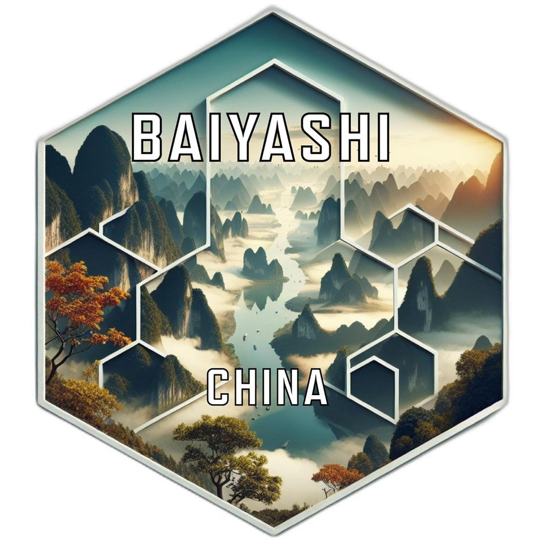 Baiyashi China Souvenir Travel Destination Die Cut Hexagon Fridge Magnet Image 1