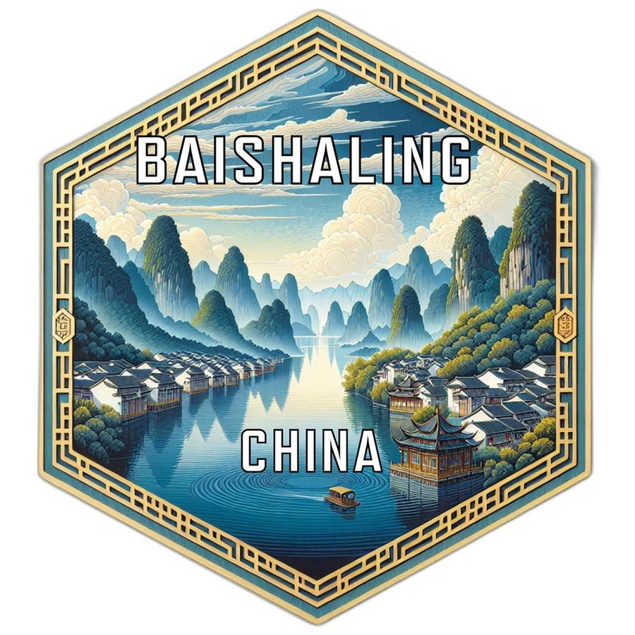 Baishaling China Souvenir Travel Destination Die Cut Hexagon Fridge Magnet Image 1