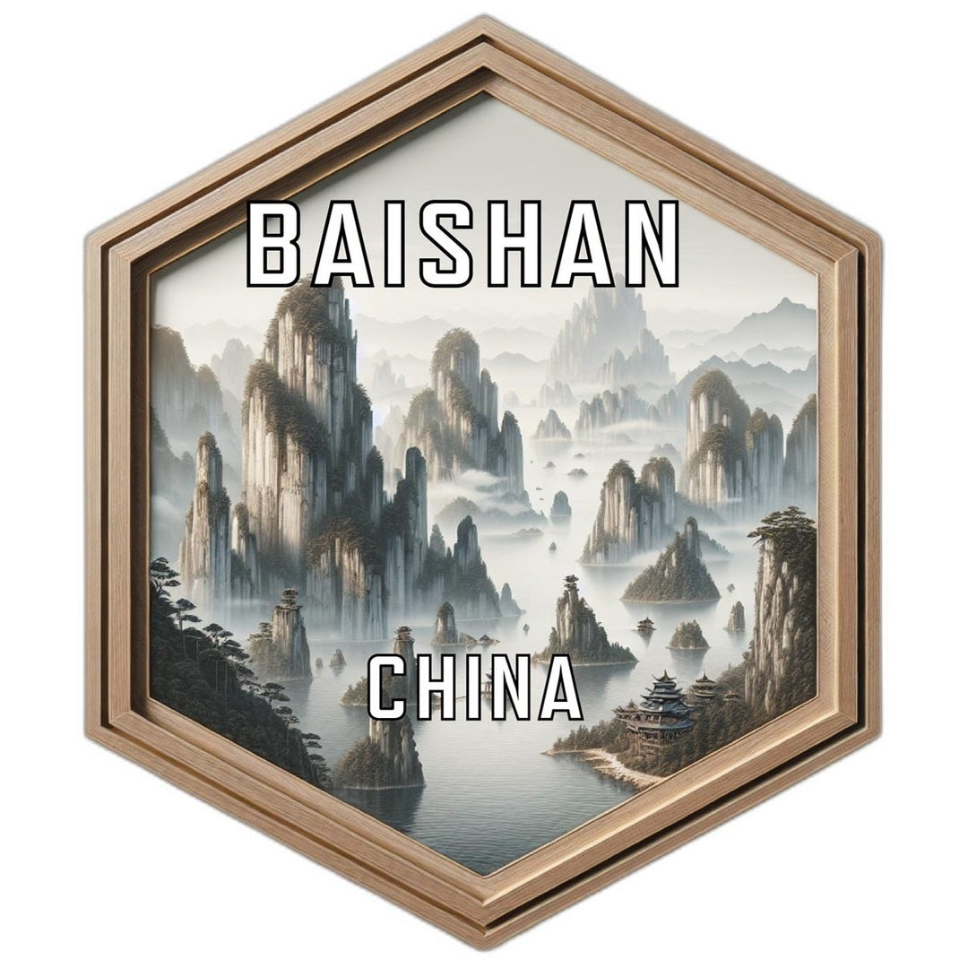 Baishan China Souvenir Travel Destination Die Cut Hexagon Fridge Magnet Image 1