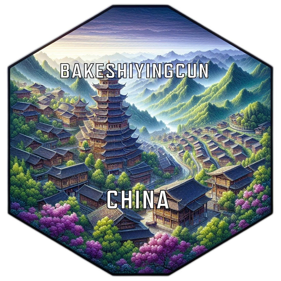 Bakeshiyingcun China Souvenir Travel Destination Die Cut Hexagon Fridge Magnet Image 1