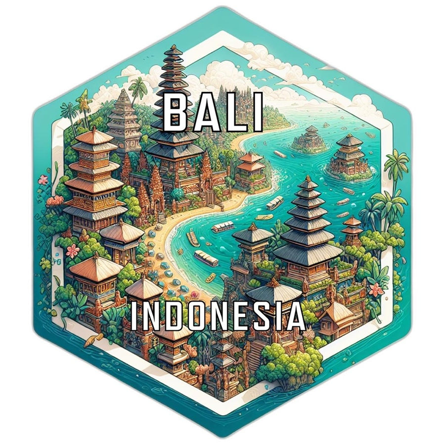 Bali Indonesia Souvenir Travel Destination Die Cut Hexagon Fridge Magnet Image 1