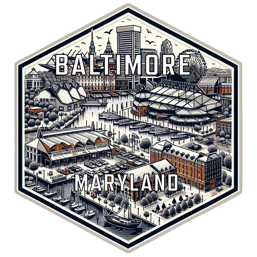 Baltimore Maryland Souvenir Travel Destination Die Cut Hexagon Fridge Magnet Image 1