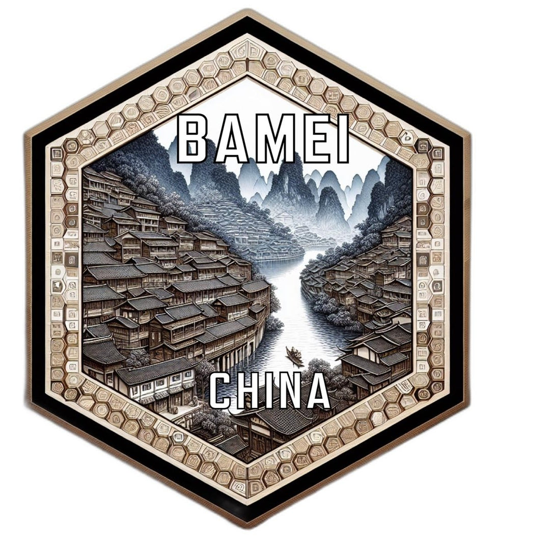 Bamei China Souvenir Travel Destination Die Cut Hexagon Fridge Magnet Image 1