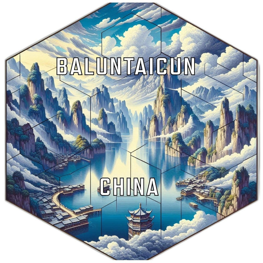 Baluntaicun China Souvenir Travel Destination Die Cut Hexagon Fridge Magnet Image 1