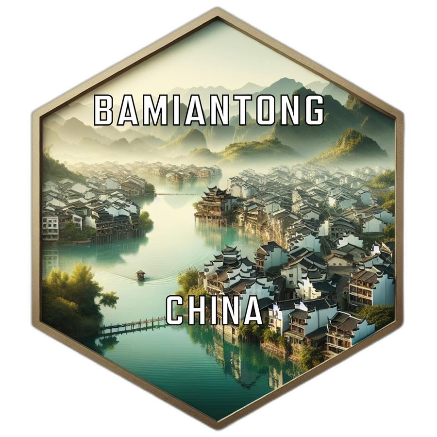 Bamiantong China Souvenir Travel Destination Die Cut Hexagon Fridge Magnet Image 1