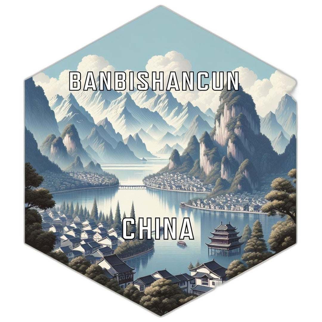 Banbishancun China Souvenir Travel Destination Die Cut Hexagon Fridge Magnet Image 1