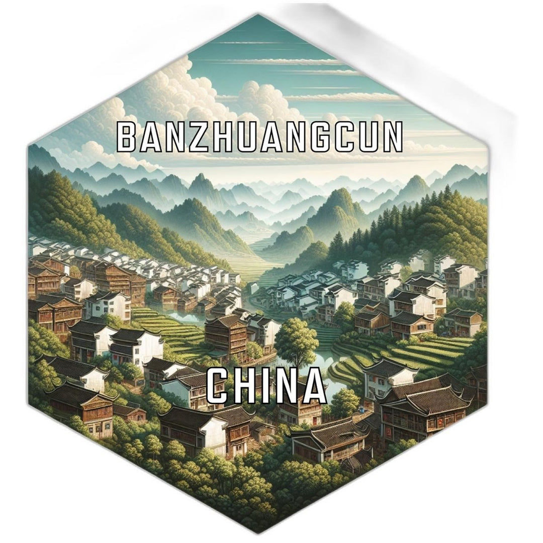 Banzhuangcun China Souvenir Travel Destination Die Cut Hexagon Fridge Magnet Image 1