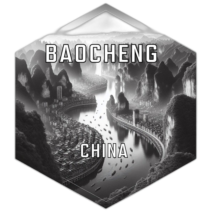 Baocheng China Souvenir Travel Destination Die Cut Hexagon Fridge Magnet Image 1