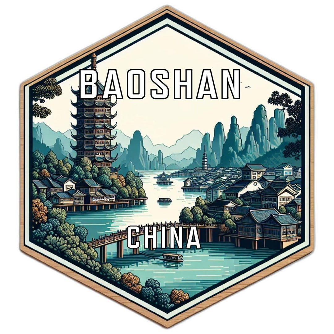 Baoshan China Souvenir Travel Destination Die Cut Hexagon Fridge Magnet Image 1