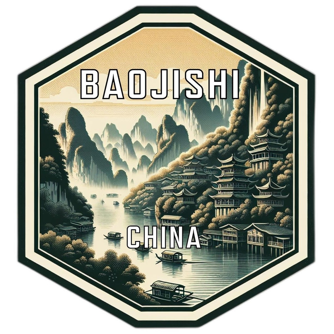 Baojishi China Souvenir Travel Destination Die Cut Hexagon Fridge Magnet Image 1