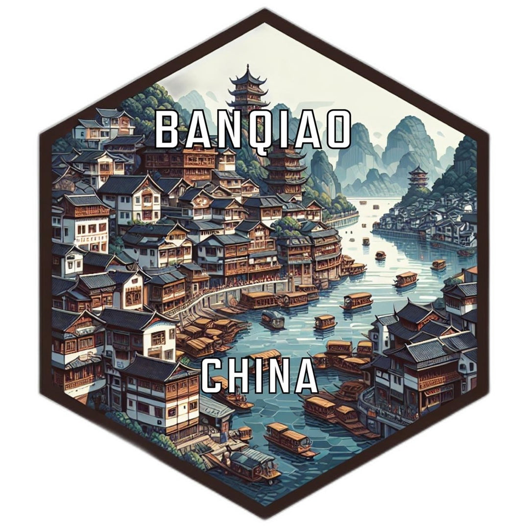 Banqiao China Souvenir Travel Destination Die Cut Hexagon Fridge Magnet Image 1