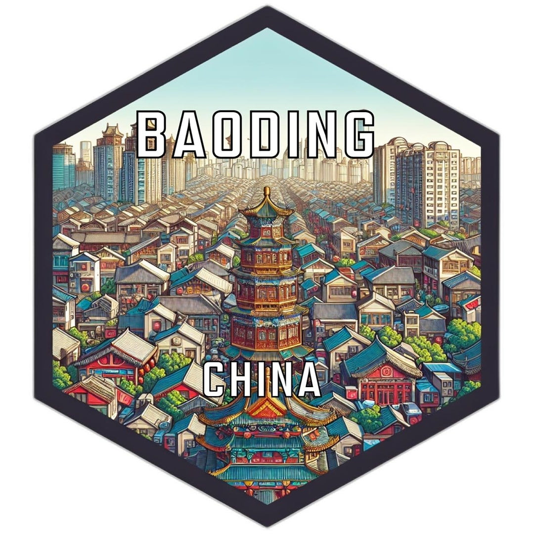 Baoding China Souvenir Travel Destination Die Cut Hexagon Fridge Magnet Image 1