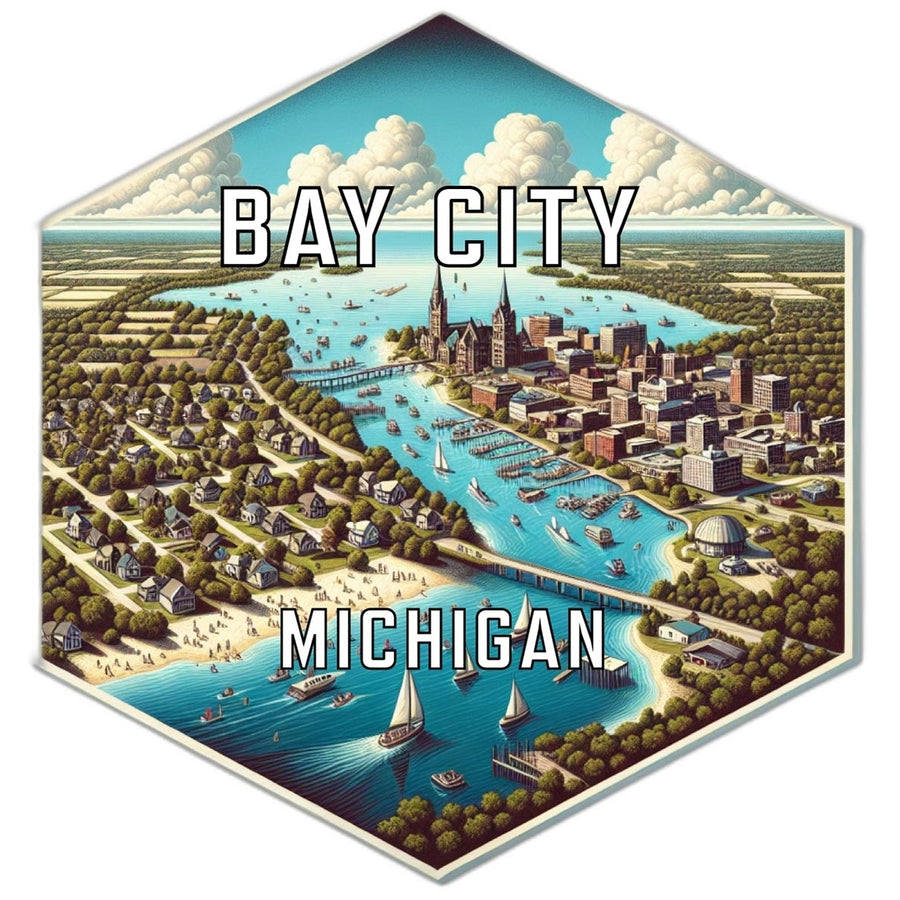 Bay City Michigan Souvenir Travel Destination Die Cut Hexagon Fridge Magnet Image 1