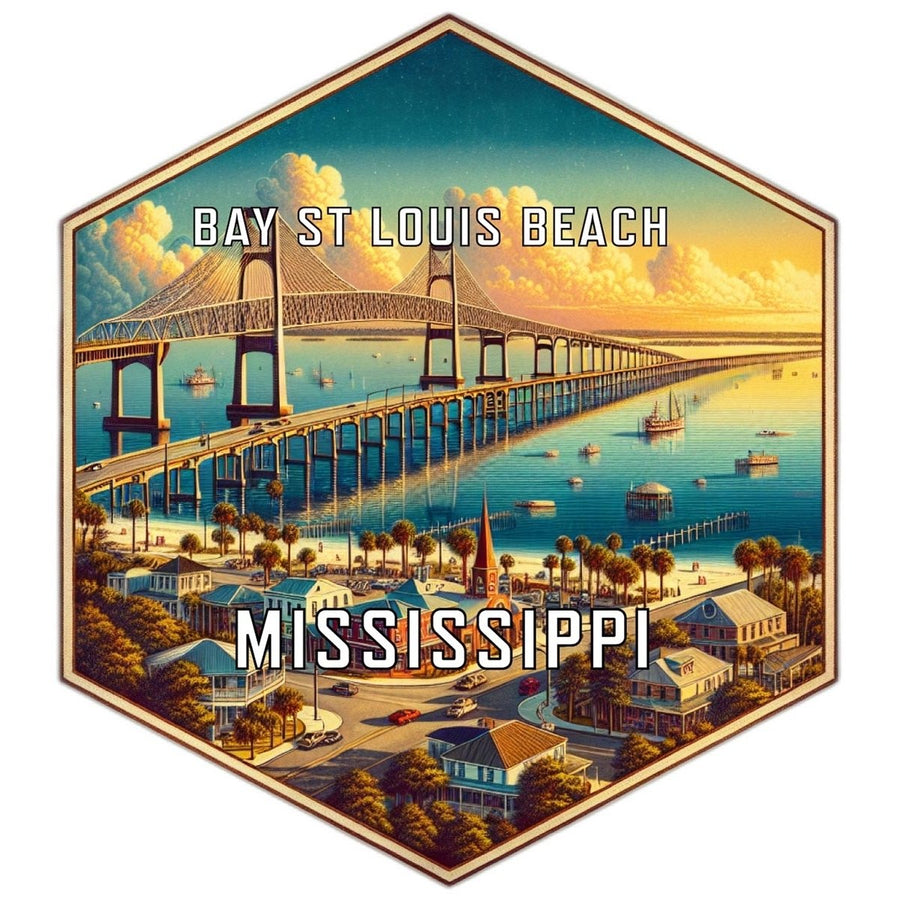 Bay St Louis Beach Mississippi Souvenir Travel Destination Die Cut Hexagon Fridge Magnet Image 1