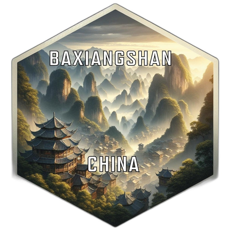 Baxiangshan China Souvenir Travel Destination Die Cut Hexagon Fridge Magnet Image 1