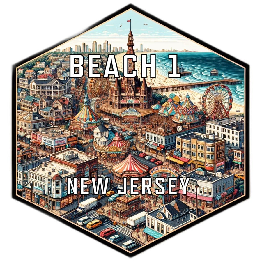 Beach 1 Jersey Souvenir Travel Destination Die Cut Hexagon Fridge Magnet Image 1