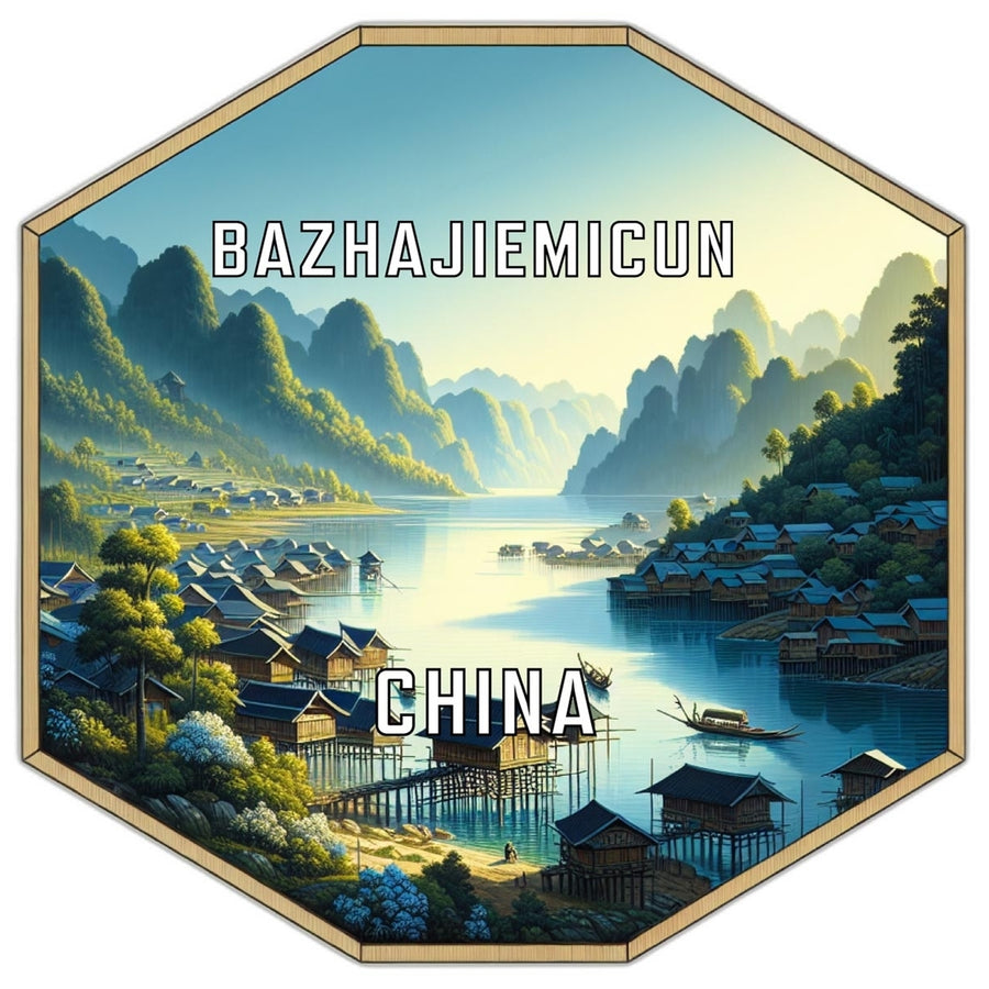 Bazhajiemicun China Souvenir Travel Destination Die Cut Hexagon Fridge Magnet Image 1