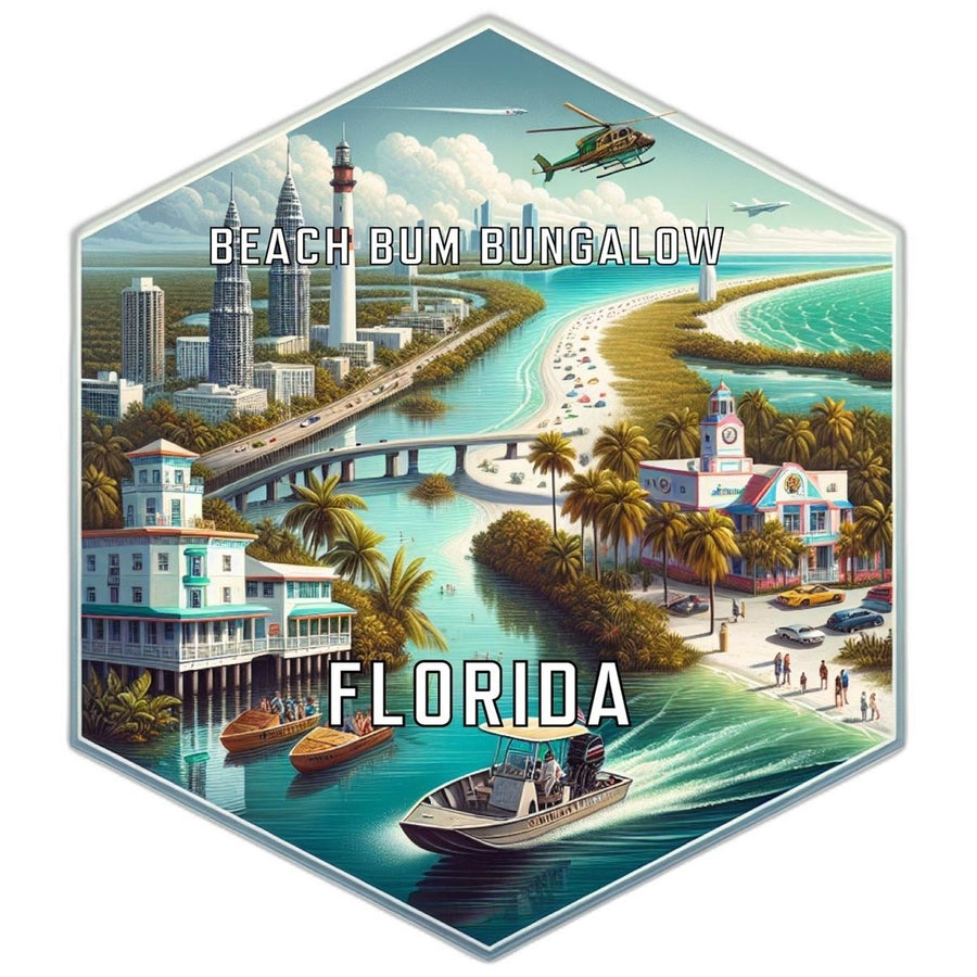 Beach Bum Bungalow Florida Souvenir Travel Destination Die Cut Hexagon Fridge Magnet Image 1