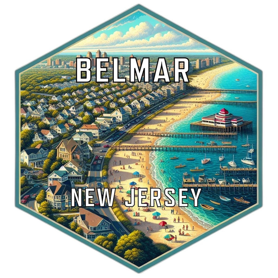 Belmar Jersey Souvenir Travel Destination Die Cut Hexagon Fridge Magnet Image 1