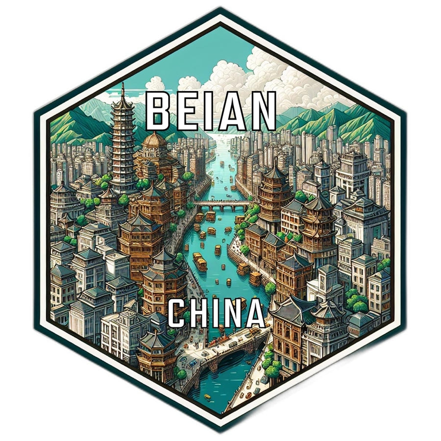 Beian China Souvenir Travel Destination Die Cut Hexagon Fridge Magnet Image 1