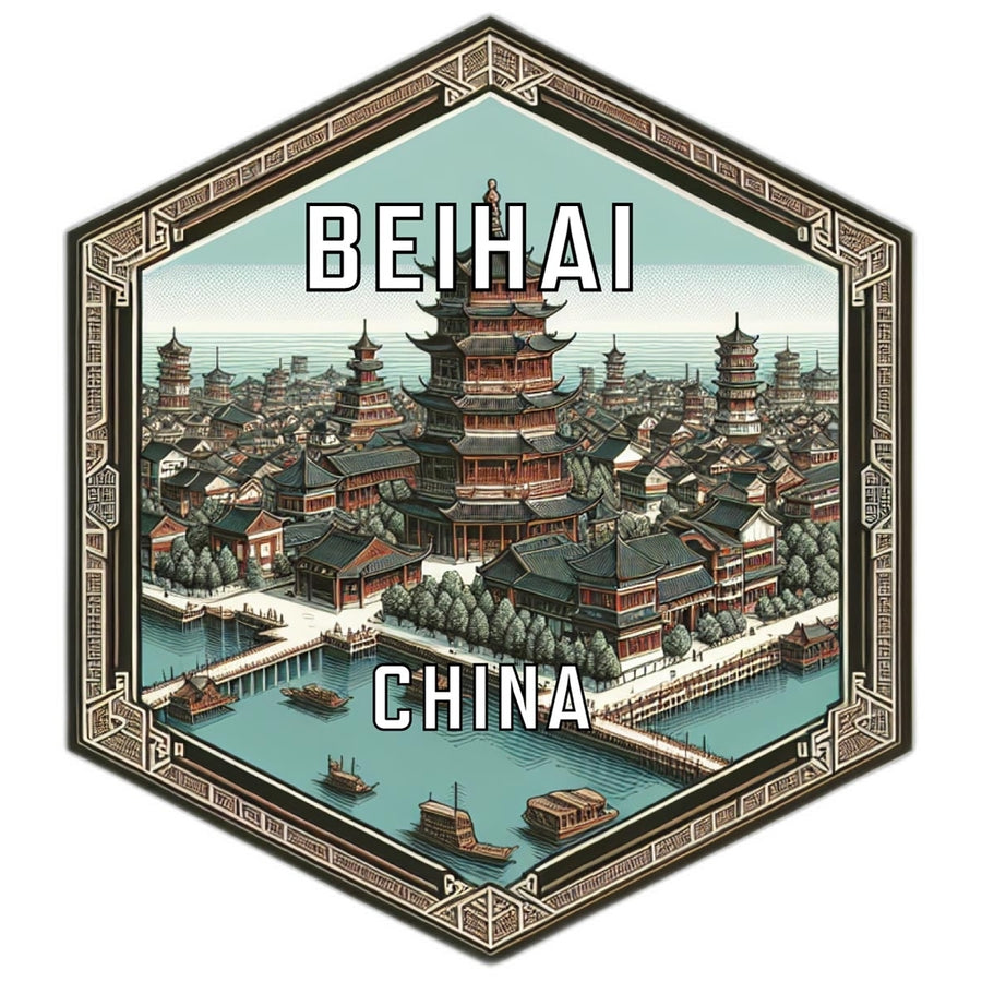 Beihai China Souvenir Travel Destination Die Cut Hexagon Fridge Magnet Image 1