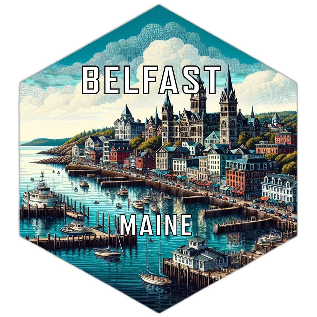 Belfast Maine Souvenir Travel Destination Die Cut Hexagon Fridge Magnet Image 1