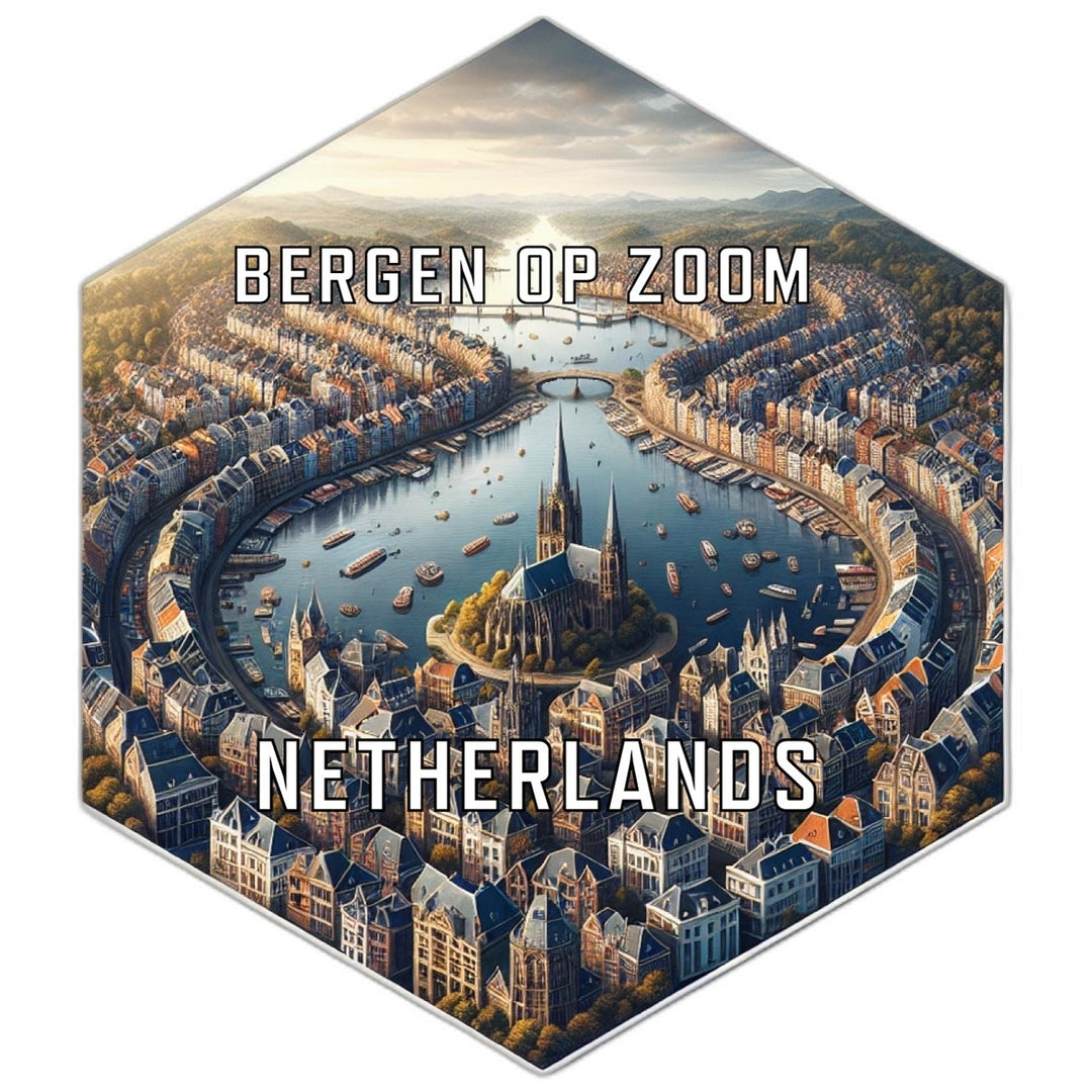 Bergen Op Zoom Netherlands Souvenir Travel Destination Die Cut Hexagon Fridge Magnet Image 1