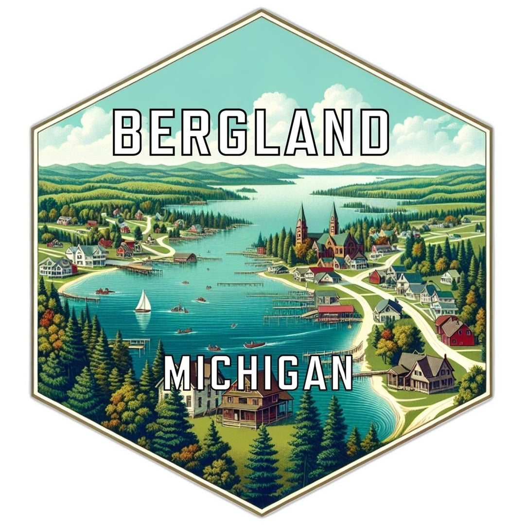 Bergland Michigan Souvenir Travel Destination Die Cut Hexagon Fridge Magnet Image 1