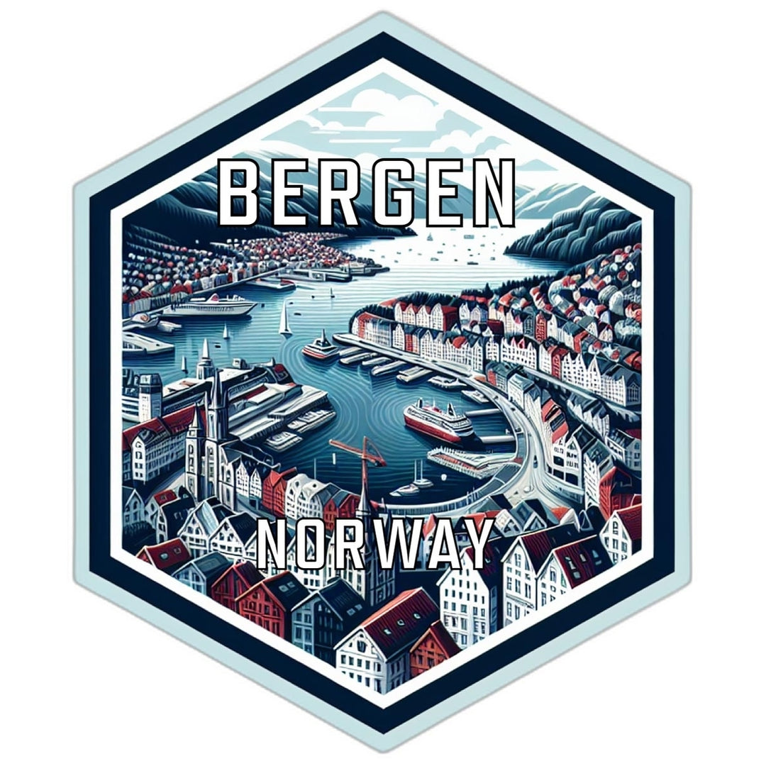 Bergen Norway Souvenir Travel Destination Die Cut Hexagon Fridge Magnet Image 1