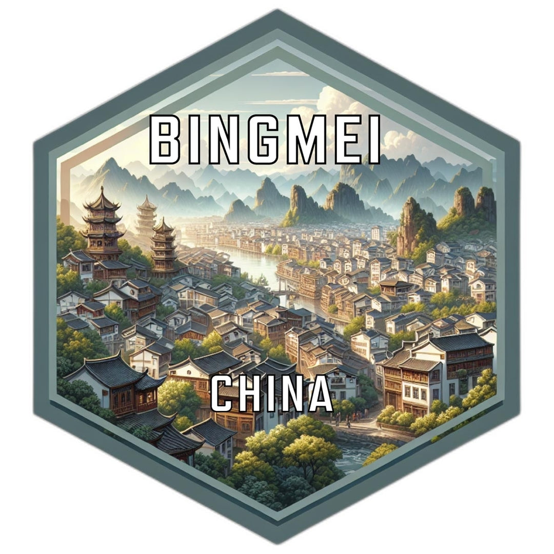 Bingmei China Souvenir Travel Destination Die Cut Hexagon Fridge Magnet Image 1