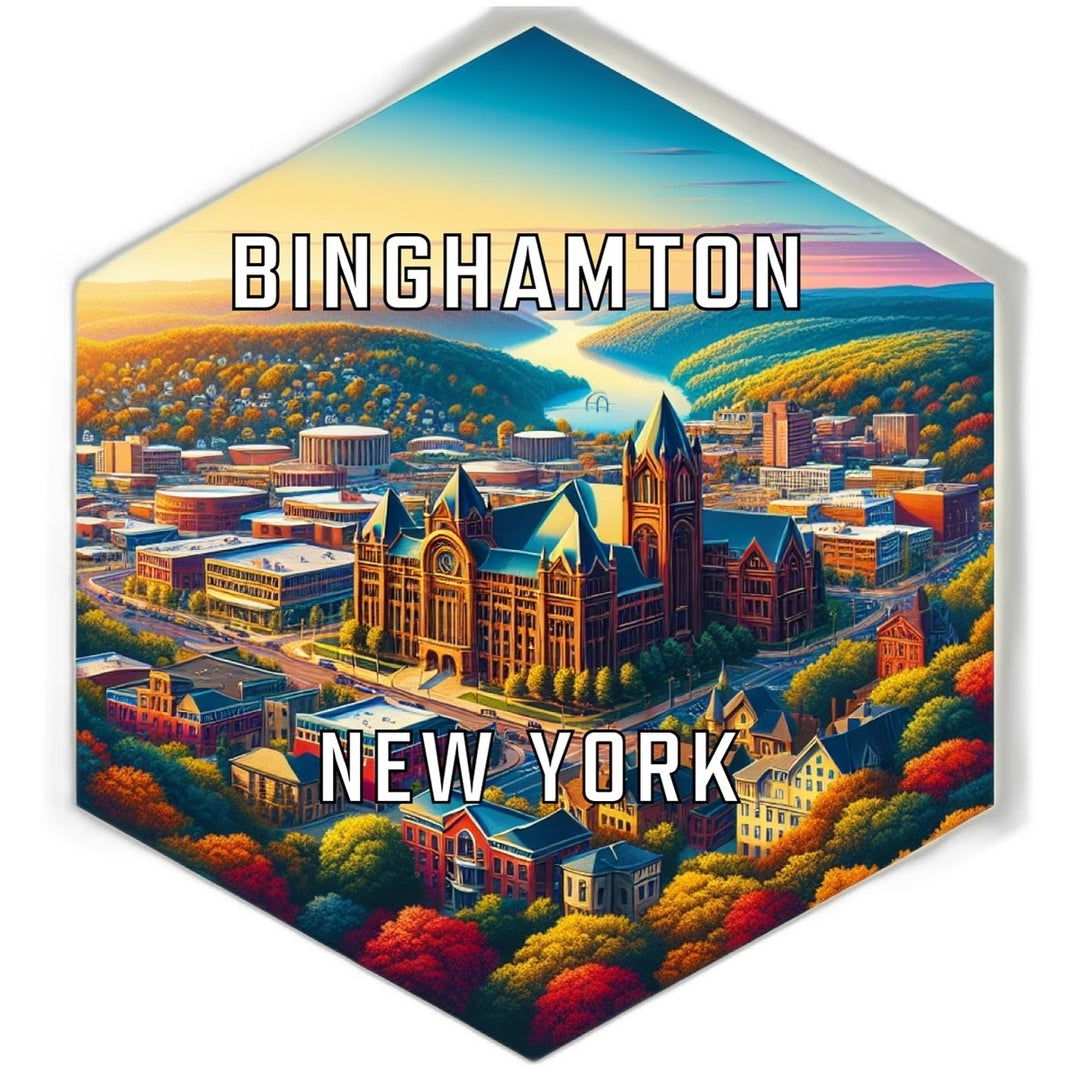 Binghamton York Souvenir Travel Destination Die Cut Hexagon Fridge Magnet Image 1