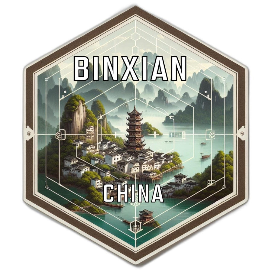 Binxian China Souvenir Travel Destination Die Cut Hexagon Fridge Magnet Image 1